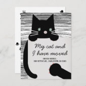 Black Kitty Cat White Moving Announcement Aankondigingskaart (Voorkant / Achterkant)