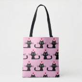 Black Kitty Cats met Valentijn Hearts Tote Bag (Voorkant)