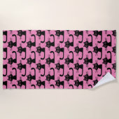 Black Kitty Cats Patroon Roze | Leuk Dierenvriend Strandlaken (Voorkant)