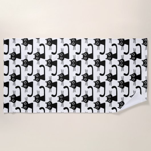 Black Kitty Cats Pattern - Fun Feline Dierenvriend Strandlaken (Voorkant)