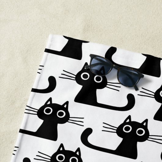 Black Kitty Cats Pattern - Fun Feline Dierenvriend Strandlaken (In situ)