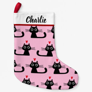 Black Kitty Cats Pattern met aangepaste tekst voor Kleine Kerstsok