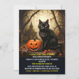 Black Kitty Kat Halloween Bash Uitnodigingen