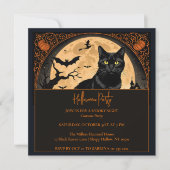 Black Kitty Kat Halloween Feest Uitnodiging (Voorkant)