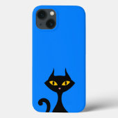 Black Kitty Kat met Azure Blue Achtergrond Case-Mate iPhone Case (Achterkant)