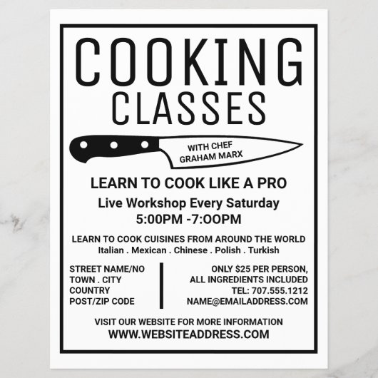 Black Knife, Gourmet, Cooking Classes Adverteren Flyer (Voorkant)