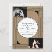 Black Kraft Minimal Modern Lines Verloving Kaart (Voorkant)