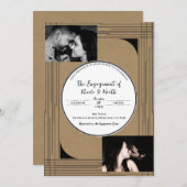 Black Kraft Minimal Modern Lines Verloving Kaart (Voorkant / Achterkant)