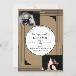 Black Kraft Minimal Modern Lines Verloving Kaart