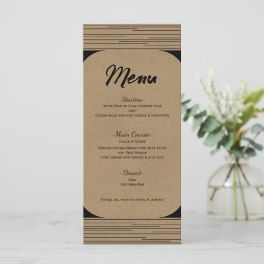 Black Kraft Minimal Modern Lines Wedding Menu (Staand voorkant)