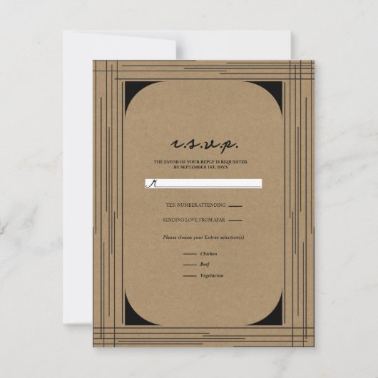 Black Kraft Minimal Modern Lines Wedding RSVP Kaart (Voorkant)