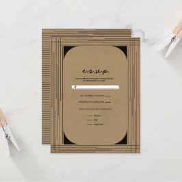 Black Kraft Minimal Modern Lines Wedding RSVP Kaart