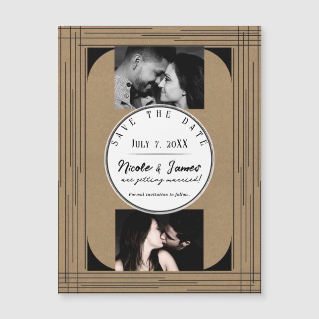 Black Kraft Minimal Modern Lines Wedding Save Datu (Voorkant)