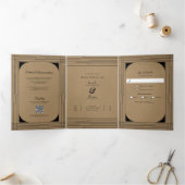 Black Kraft Minimal Moderne Lijnen Trouwen Drieluik Uitnodiging (Binnen)