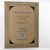 Black Kraft Minimal Moderne Lijnen Trouwen Drieluik Uitnodiging (Binnenzijde eerst)