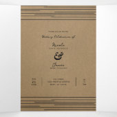 Black Kraft Minimal Moderne Lijnen Trouwen Drieluik Uitnodiging (Binnenkant midden)