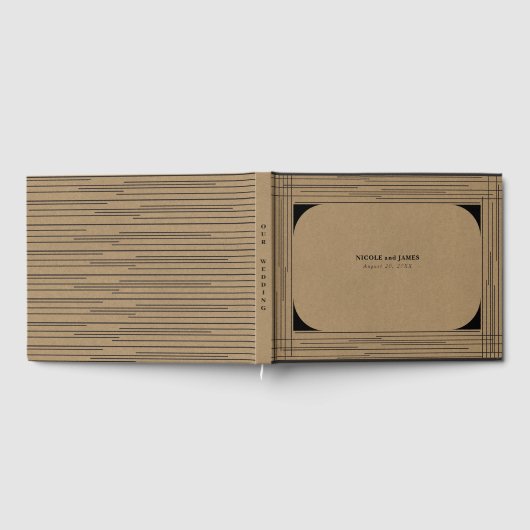 Black Kraft Minimal Moderne Lijnen Trouwen Gastenboek (Volledig)