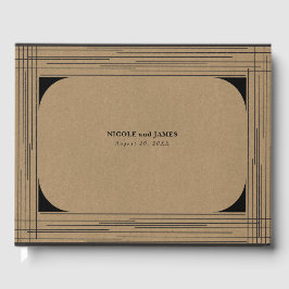 Black Kraft Minimal Moderne Lijnen Trouwen Gastenboek