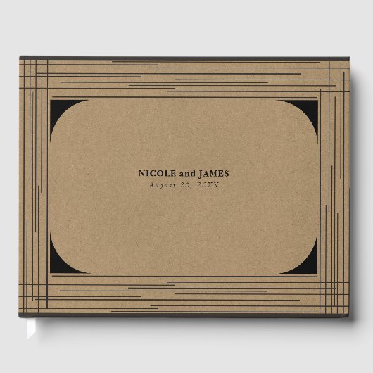 Black Kraft Minimal Moderne Lijnen Trouwen Gastenboek (Voorkant)