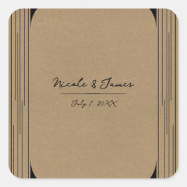 Black Kraft Minimal Moderne Lijnen Trouwen Vierkante Sticker