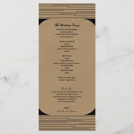 Black Kraft Minimal Moderne Lijnen Trouwprogramma Programmakaart (Achterkant)