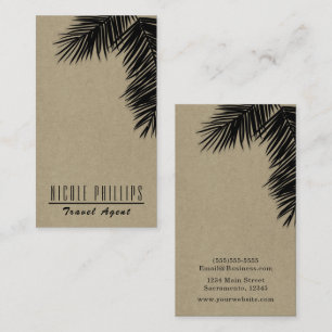 Black & Kraft Tropische Palmboomblad Elegant Visitekaartje