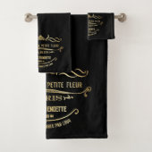 Black L "Hotel de La Petite Fleur Bathroom Towel" Bad Handdoek (Insitu)