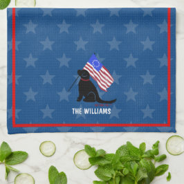 Black Lab American Flag Night Sky Kitchen Towel Theedoek