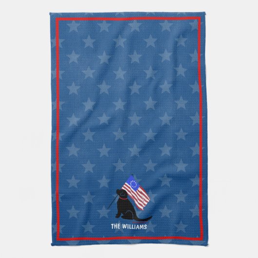Black Lab American Flag Night Sky Kitchen Towel Theedoek (Verticaal)