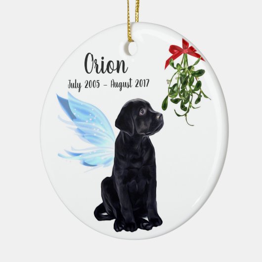 Black Lab Angel Pet Dog-kerstgedenkteken Keramisch Ornament (Links)
