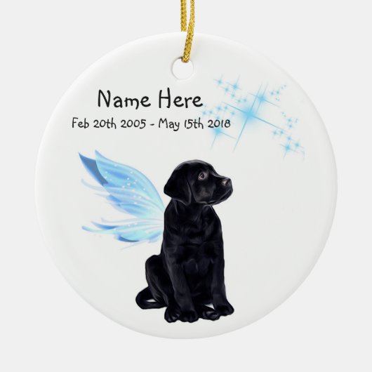 Black Lab Angel Pet Dog-kerstgedenkteken Keramisch Ornament (Voorkant)