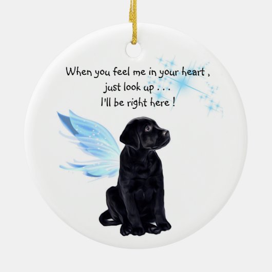 Black Lab Angel Pet Dog-kerstgedenkteken Keramisch Ornament (Achterkant)