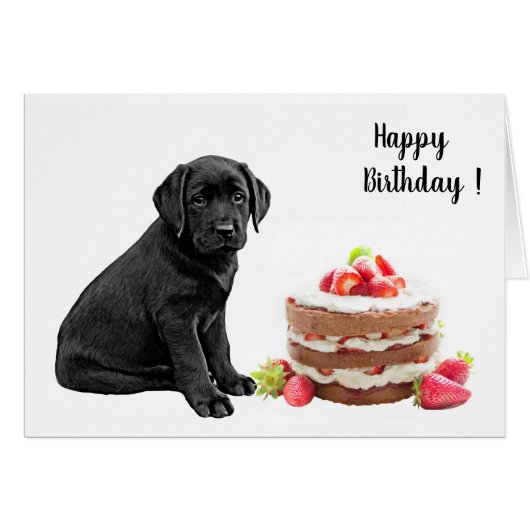Black Lab Birthday Card - Dog Cake Birthday (Voorkant Horizontaal)