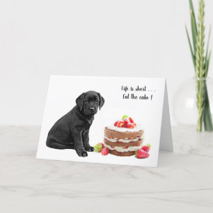 Black Lab Birthday Card - Dog Cake Birthday Kaart