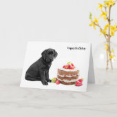 Black Lab Birthday Card - Dog Cake Birthday Kaart (Gele Bloem)