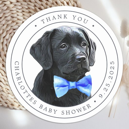Black Lab Blue Boy Baby shower Bedankt Ronde Sticker