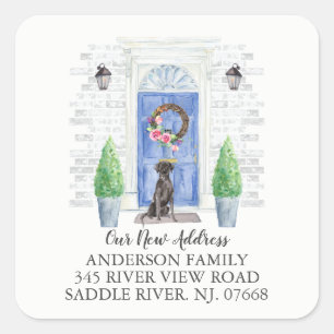 Black Lab Blue Deur New Address Label Sticker