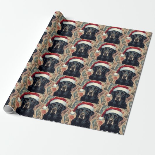 Black lab christmas gift wrap cadeaupapier (Uitgerold)