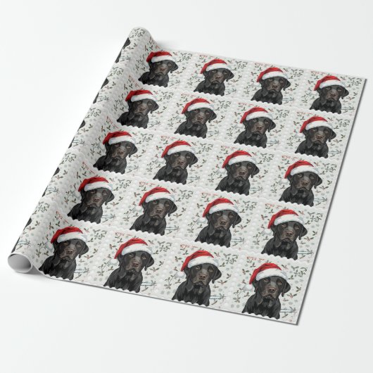 Black lab christmas gift wrap cadeaupapier (Uitgerold)