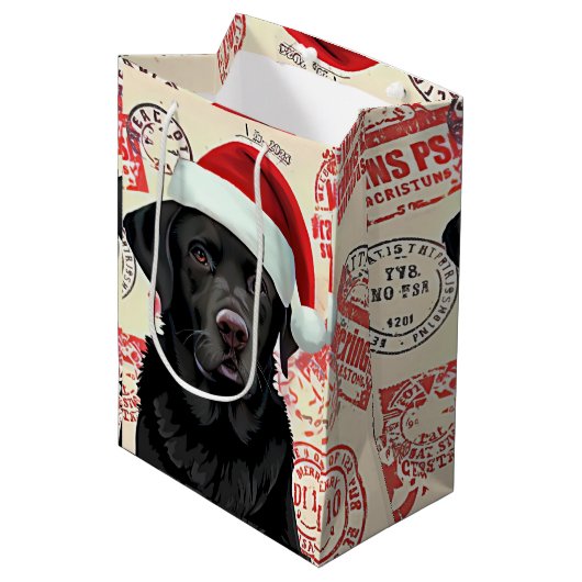 Black lab christmas medium cadeauzakje (Voorkant Gekanteld)