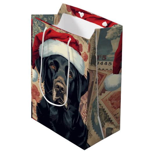 Black lab christmas medium cadeauzakje (Voorkant Gekanteld)