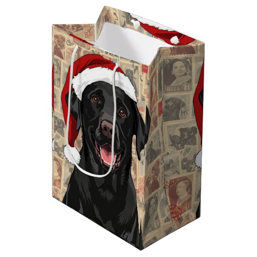 Black lab christmas medium cadeauzakje (Voorkant Gekanteld)