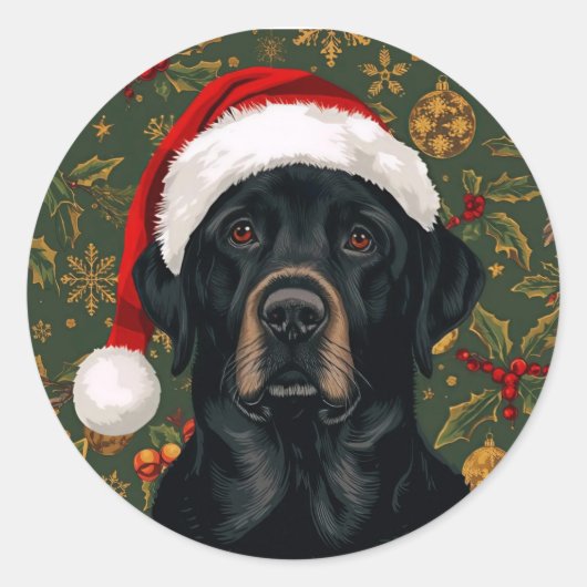 Black lab christmas ronde sticker (Voorkant)