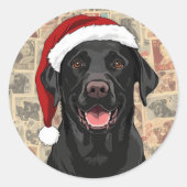 Black lab christmas ronde sticker (Voorkant)