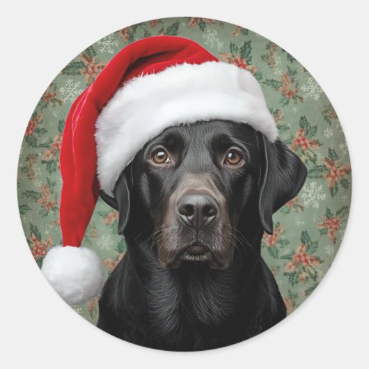 Black lab christmas ronde sticker (Voorkant)