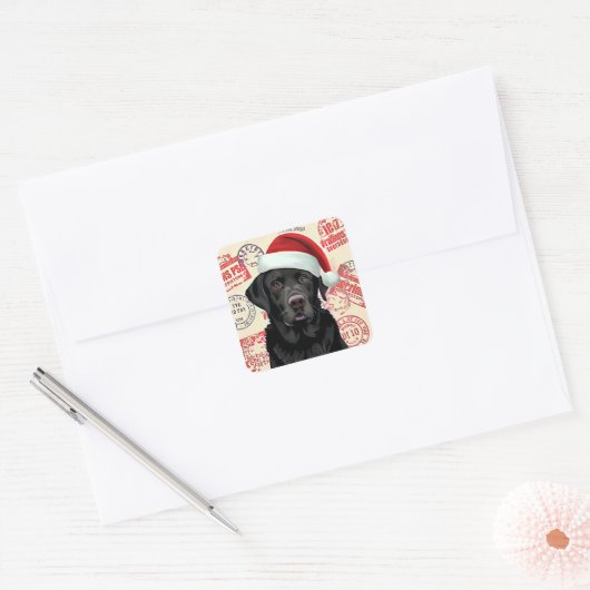 Black lab christmas vierkante sticker (Envelop)