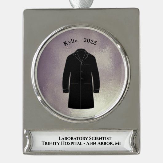 Black Lab Coat Ceremony Keepsake Scientist Verzilverd Banner Ornament (Voorkant)