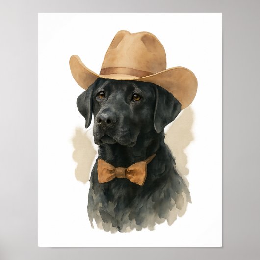 Black Lab Cowboy Pet Waterverf Muurkunst Poster (Voorkant)