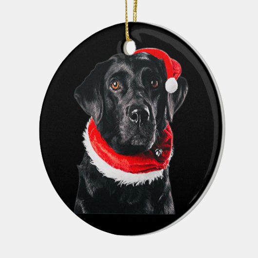 Black Lab Cute Santa Hat Afbeelding kerstcadeaus Keramisch Ornament (Links)