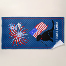 Black Lab Dog American Flag Beach Towel Strandlaken